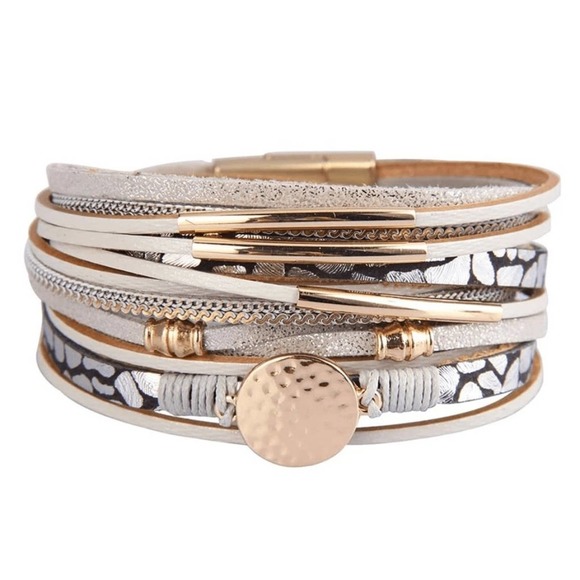 Boutique Jewelry - NEW Multi-strand Leather Wrap Gray Bracelet Magnetic Clasp | Leather Bracelet